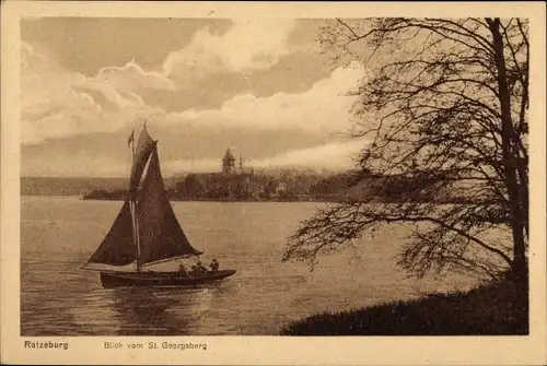 Ak Ratzeburg im Herzogtum Lauenburg, Segelboot, St. Georgsturm