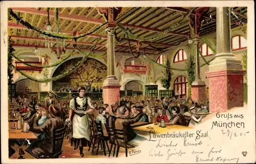 Künstler Litho Peters, R., München Bayern, Löwenbräu Keller, Saal