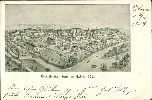 Litho Hamburg Horn, Das Rauhe Haus, 1902