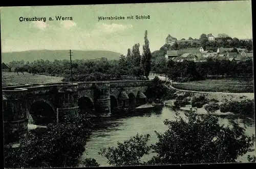 Ak Creuzburg an der Werra, Werrabrücke, Schloss