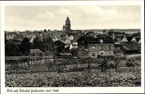 Ak Grebenstein in Nordhessen, Bahnhof Gleisseite, Panorama