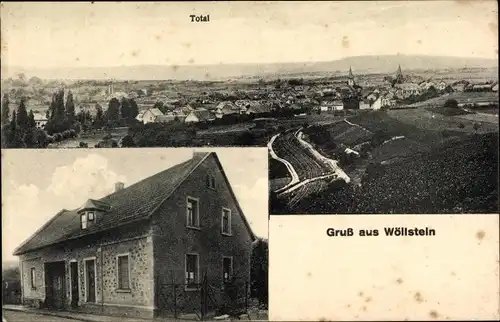 Ak Wöllstein in Rheinhessen, Totalansicht der Ortschaft, Wohnhaus