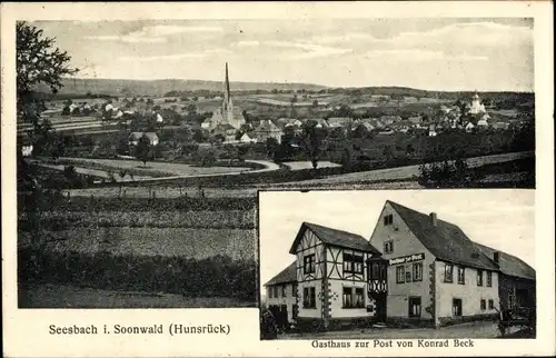 Ak Seesbach im Soonwald, Gasthaus zur Post, Blick auf den Ort