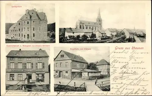 Ak Rhaunen im Hunsrück, Gastwirtschaft und Metzgerei, Amtsgericht, Kirche, Eishaus