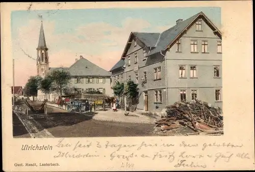 Ak Ulrichstein in Hessen, Straßenpartie mit Kirche