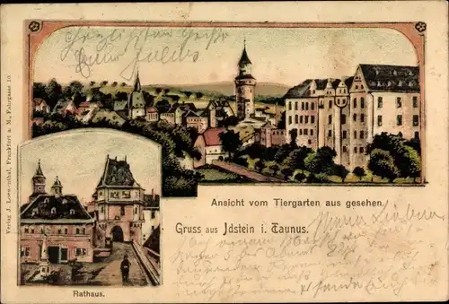 Litho Idstein im Taunus Hessen, Ansicht vom Tiergarten aus, Rathaus