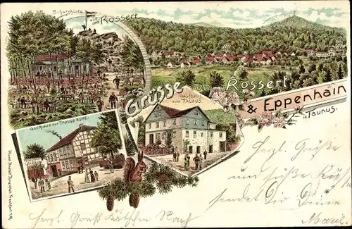 Litho Eppenhain Kelkheim im Taunus, Schutzhütte auf dem Rossert, Gasthaus zur Taunus Ruhe