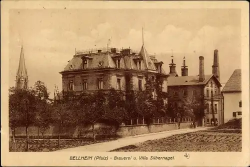 Ak Bellheim in der Pfalz, Brauerei und Villa Silbernagel