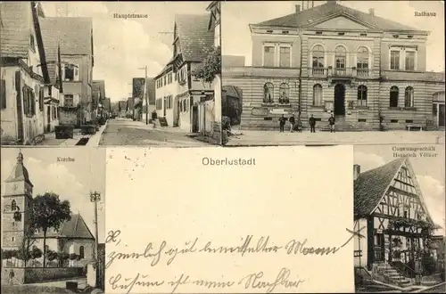 Ak Oberlustadt Lustadt Rheinland Pfalz, Hauptstraße, Rathaus, Kirche, Consumgeschäft