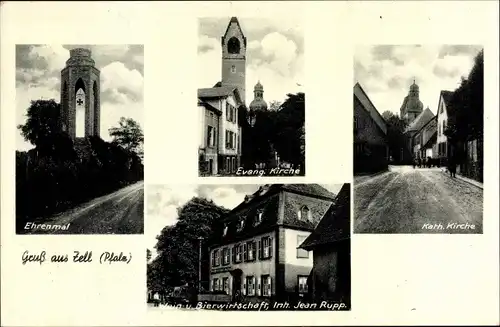 Ak Zell Zellertal in der Pfalz, Katholische und Evangelische Kirche, Wein und Bierwirtschaft