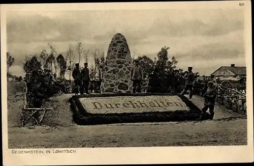 Ak Lowicz Lowitsch Polen, Durchhalten, Denkmal, Deutsche Soldaten in Uniformen, I WK