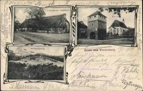 Ak Wardenburg in Oldenburg, Lüschens Gasthof, Kirche, Hülsenberg