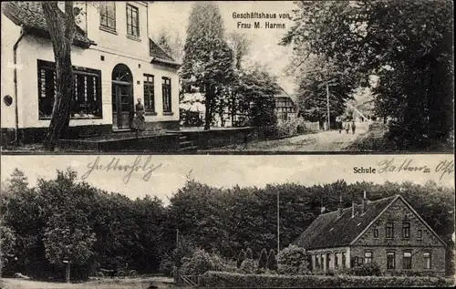 Ak Kirchhatten Hatten in Oldenburg, Schule, Geschäftshaus