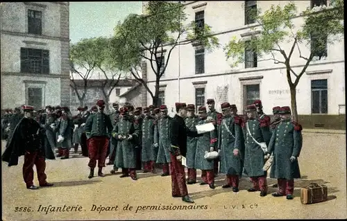 Ak Infanterie, Depart de permissionnaires, französische Soldaten