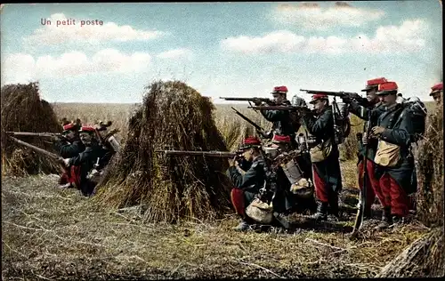 Ak Un petit poste, französische Soldaten mit Gewehren