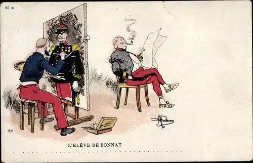 Künstler Ak Guillaume, Albert, L'Élève de Bonnat, Militärhumor, Maler portraitiert Offizier