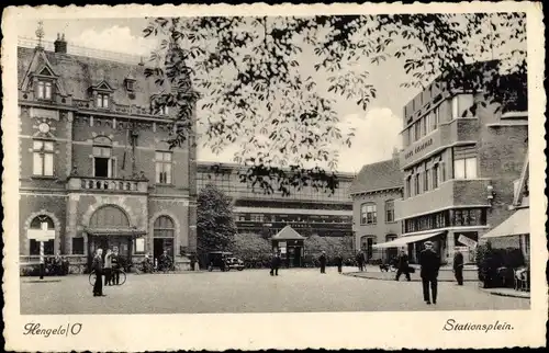 Ak Hengelo Overijssel Niederlande, Stationsplein