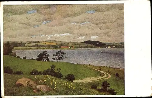 Künstler Ak Volkmann, Hans von, Knivsberg Dänemark, Blick zum Ort von der See aus