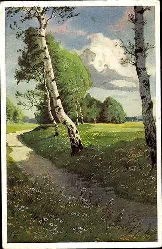 Künstler Ak Vos, Geformte Fluren, Landschaft mit Birken