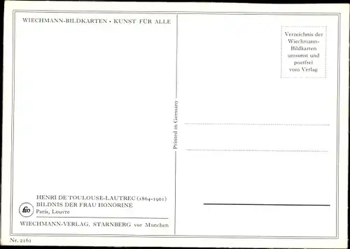 Künstler Ak de Toulouse Lautrec, Henri, Bildnis der Frau Honorine