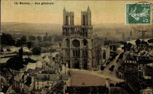 Ak Mantes Yvelines, Vue generale, cathedrale