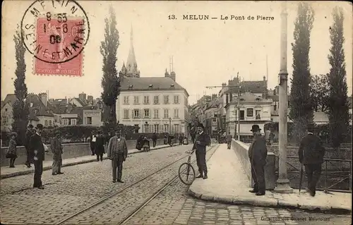 Ak Melun Seine et Marne, Le Pont de Pierre