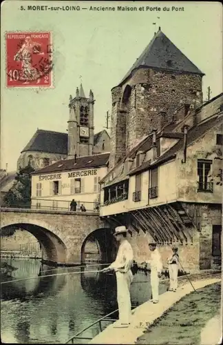 Ak Moret sur Loing Seine et Marne, Ancienne Maison, Porte du Pont