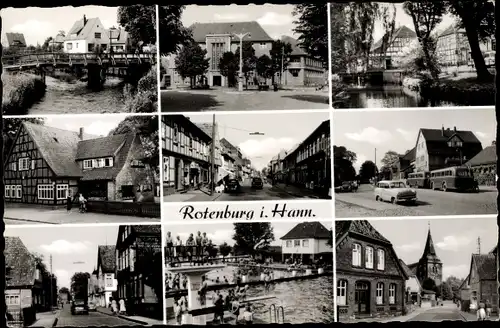 Ak Rotenburg an der Wümme, Bahnhof, Kreishaus, Jugendherberge, Goethestraße, Kirchenstraße, Brücke