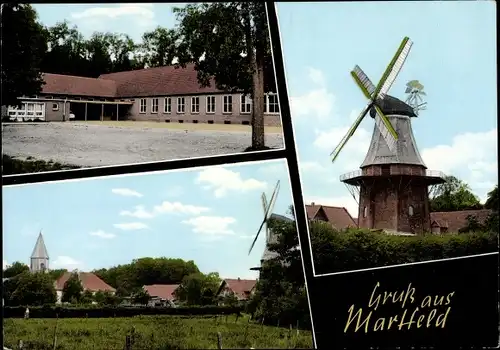 Ak Martfeld Niedersachsen, Gesamtansicht, Windmühle, Schule