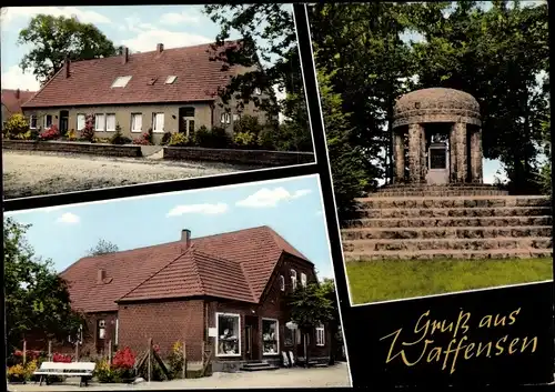 Ak Waffensen Rotenburg an der Wümme, Kriegerdenkmal, Geschäftshaus