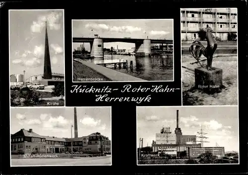 Ak Kücknitz Lübeck, Herrenwyk, Kirche, Kraftwerk, Roter Hahn, Herrenbrücke, Hüttenwerk