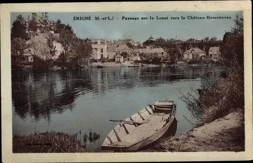 Ak Erigné Maine et Loire, Paysage sur le Louet vers le Chateau Bessonneau
