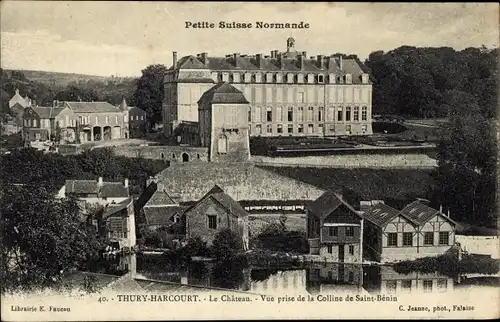 Ak Thury Harcourt Calvados, Le Chateau, Vue prise de la Colline de Saint Benin