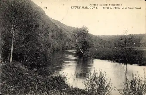 Ak Thury Harcourt Calvados, Bords de l'Orne, a la Roche Bunel