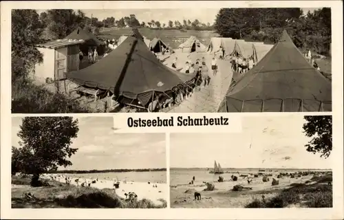 Ak Scharbeutz in Ostholstein, Zeltstadt, Strandpartie