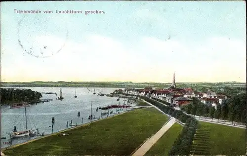 Ak Ostseebad Travemünde Lübeck, Panorama, Blick v. Leuchtturm