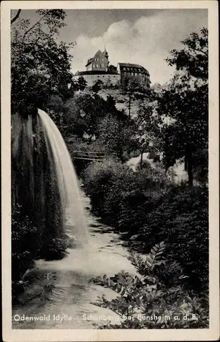 Ak Schönberg Bensheim an der Bergstraße, Schloss, Wasserfall