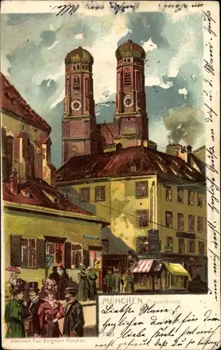 Litho  München Bayern, Frauenkirche