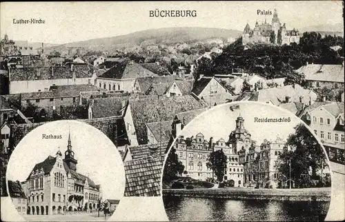 Ak Bückeburg im Kreis Schaumburg, Palais, Residenzschloss, Rathaus, Luther Kirche
