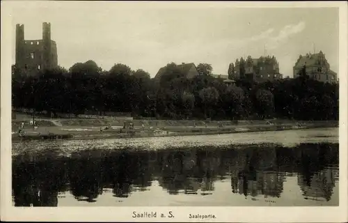 Ak Saalfeld an der Saale Thüringen, Seepartie, Teilansicht Stadt