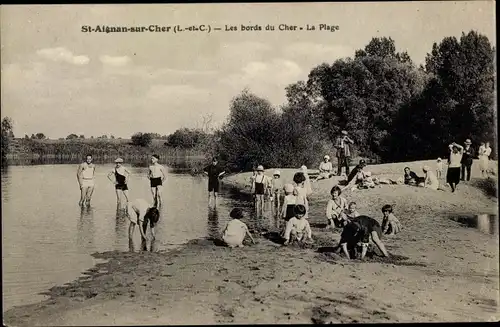Ak Saint Aignan Loir et Cher, Les Bords du Cher, La Plage