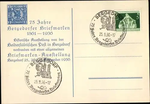 Ak Hamburg Bergedorf, 75 Jahre Bergedorfer Briefmarken 1936, Briefmarkenausstellung