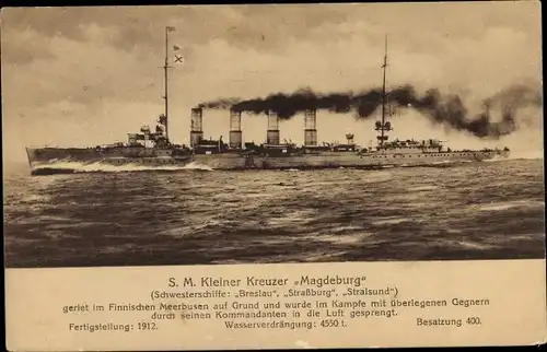 Ak Deutsches Kriegsschiff SMS Magdeburg,  Kleiner Kreuzer