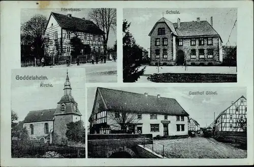 Ak Goddelsheim Lichtenfels Hessen, Schule, Gasthof Göbel, Kirche, Pfarrhaus