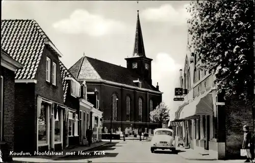 Ak Koudum Friesland Niederlande, Hoofdstraat, Kerk