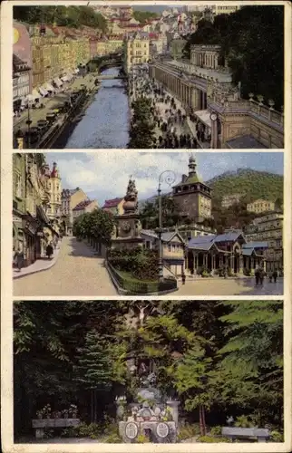 Ak Karlovy Vary Karlsbad Stadt, Schlossberg, Schlossbrunn, Mühlbrunnkolonnade, Kreuzstraße