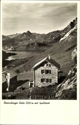Ak Vorarlberg in Österreich, Ravensburger Hütte, Spullersee