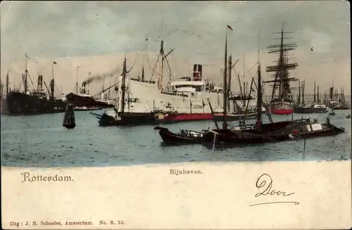 Ak Rotterdam Südholland Niederlande, Rijnhaven, Dampfschiff, Segelschiff