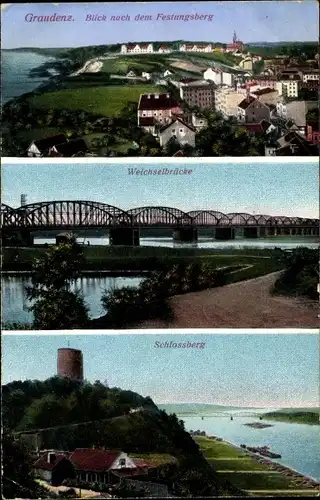 Ak Grudziądz Graudenz Westpreußen, Schlossberg, Weichselbrücke, Festungsberg
