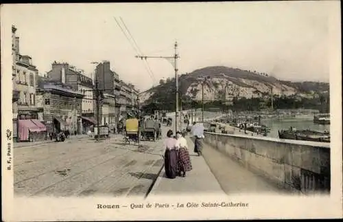 Ak Rouen Seine Maritime, Quai de Paris, La Cote Sainte Catherine